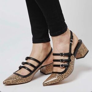 Topshop Croc Slingback Heels Size 39 Brown Leather Block Heel